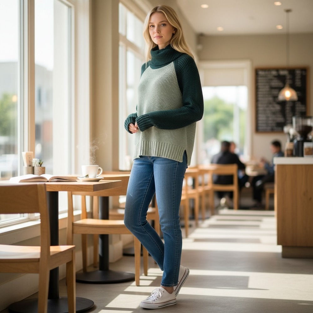 Two-Tone Green Women's Sweater
